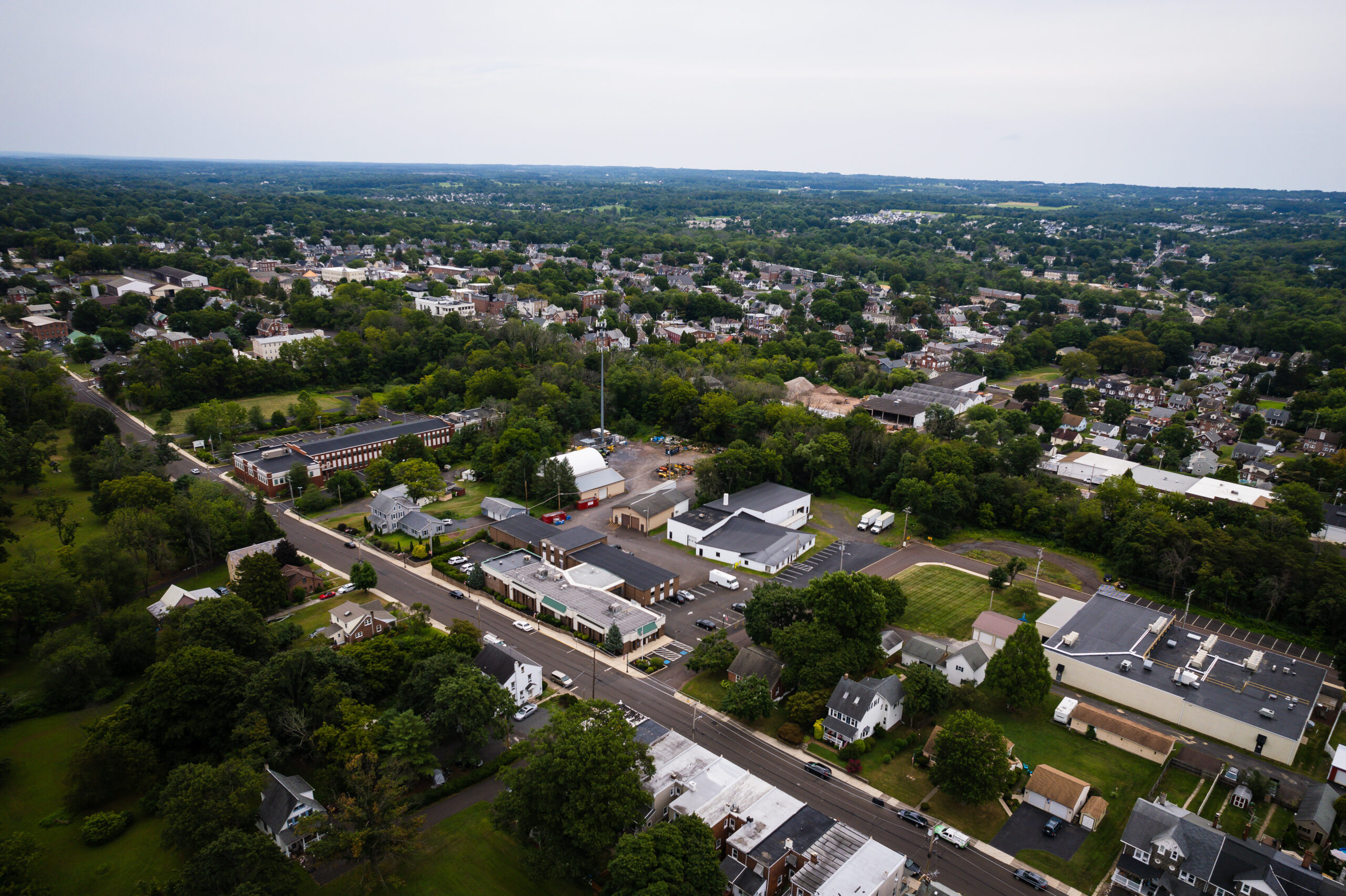 Aerial landscape of homes in Perkasie, Pennsylvania