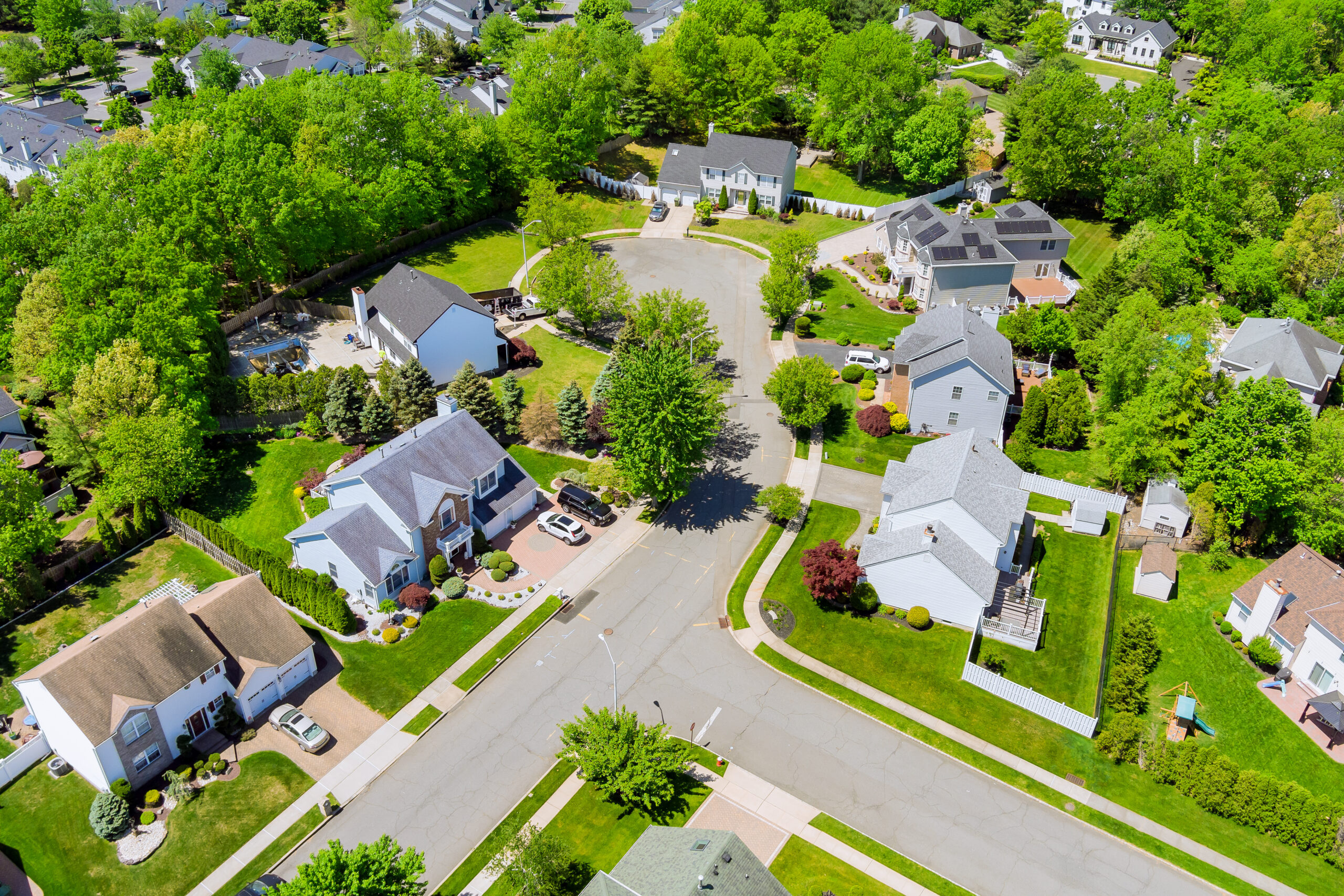 Panoramic of view at height residential quarters roofs in a small town