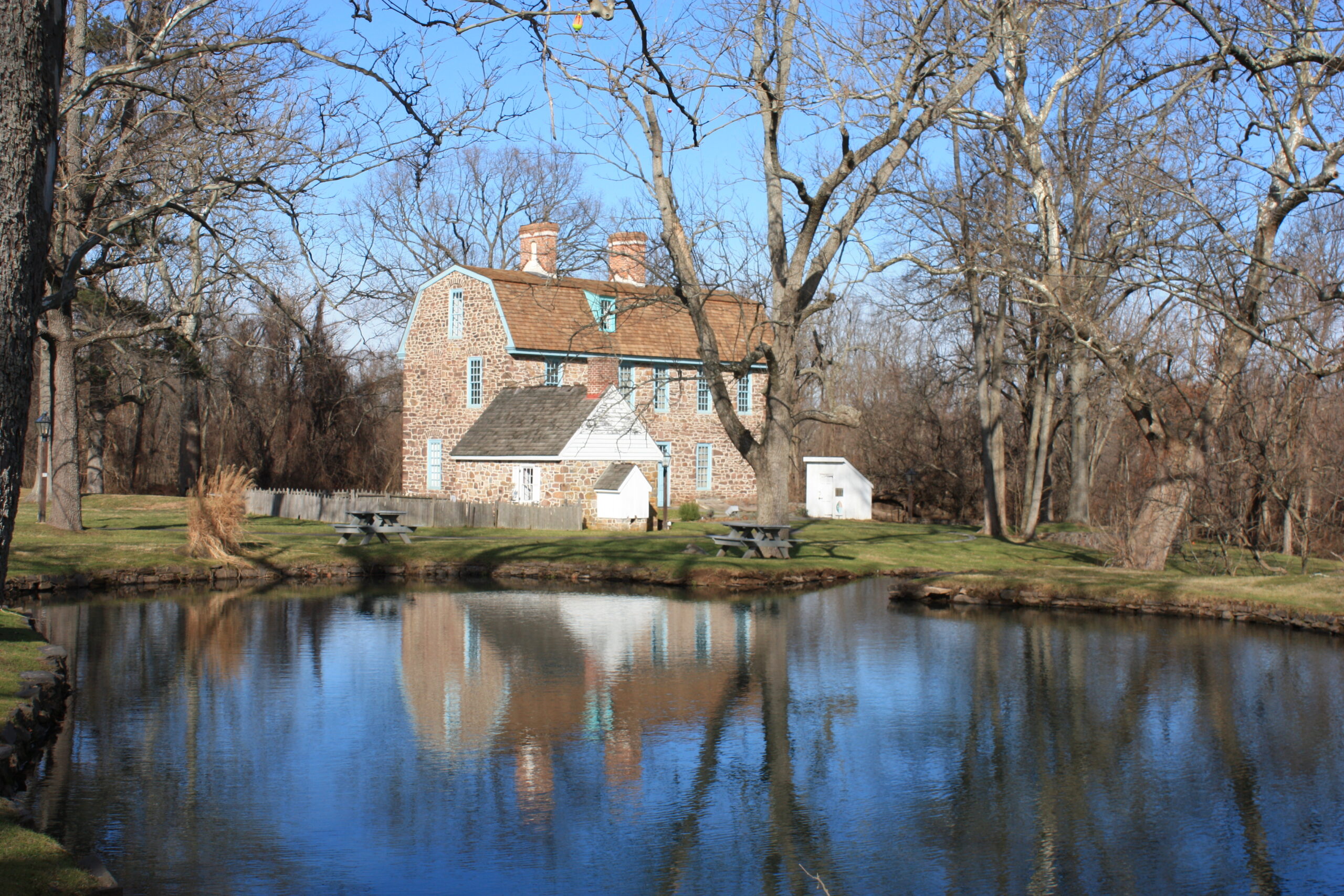 Graeme Park historic mansion and grounds in Horsham, Pennsylvania featuring colonial architecture, walking paths, and open green space.