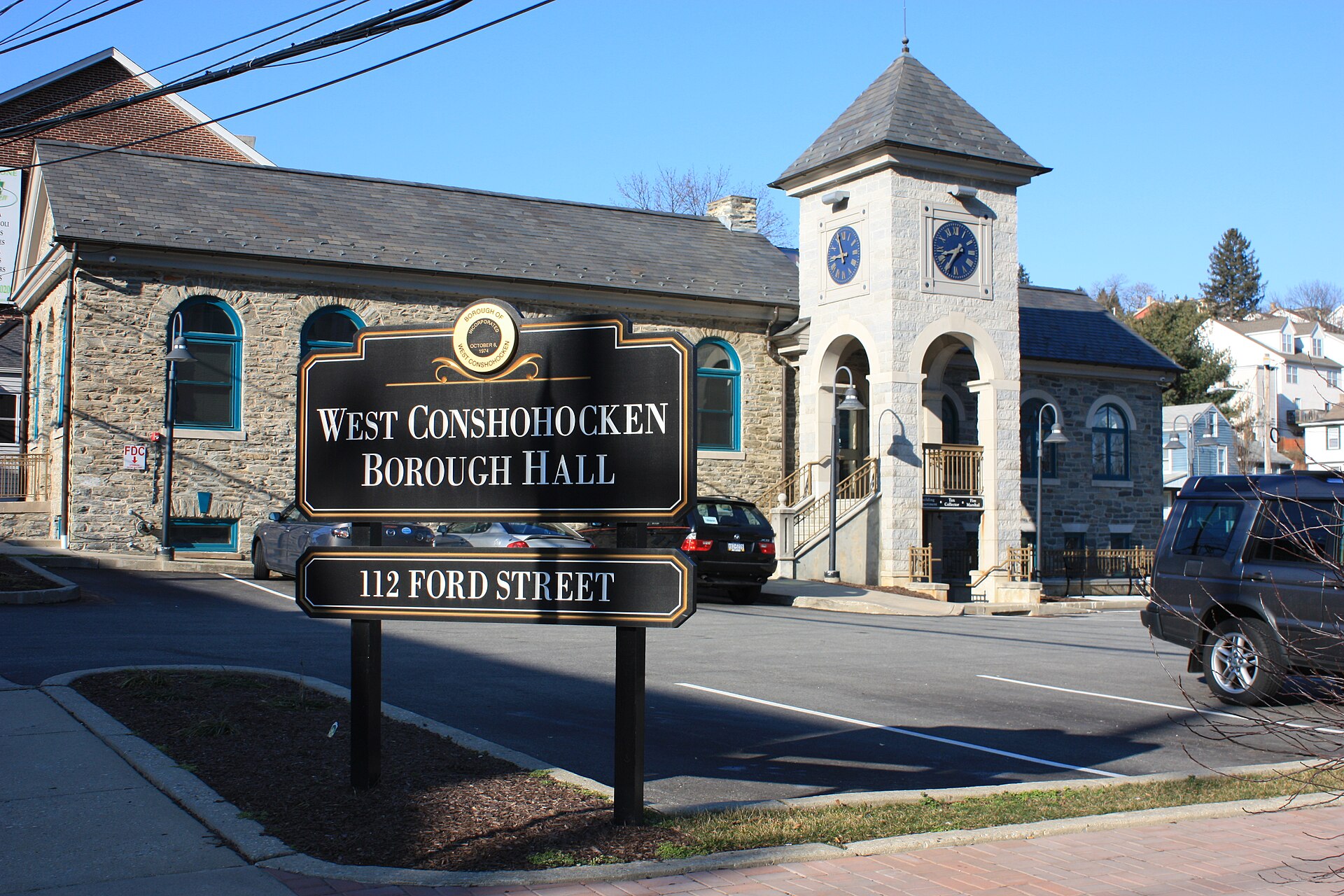 West_Conshohocken_Borough_Hall_2 West Conshohocken Borough Hall in Montgomery County, Pennsylvania, featuring the borough's municipal government building.